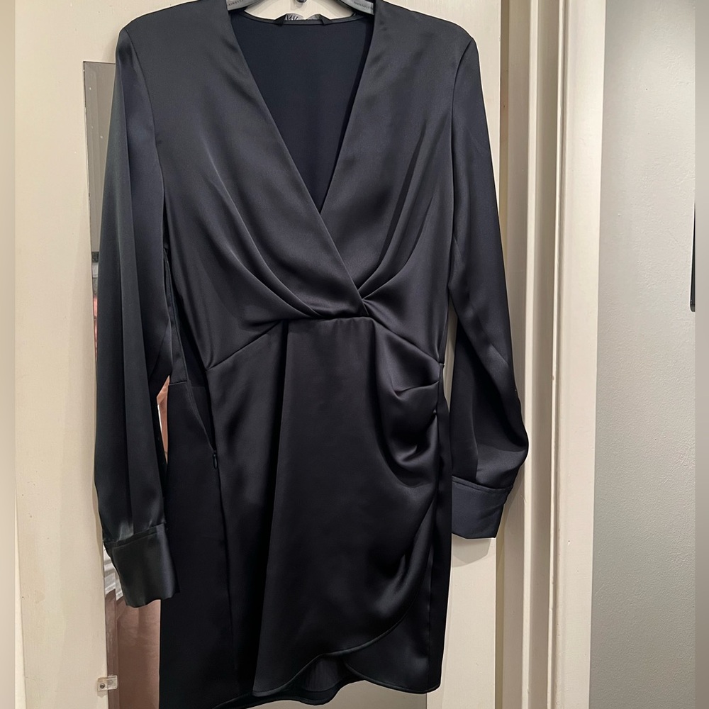 Zara Satin effect Shirt Dress. Bottle Green